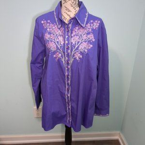 Bob Mackie Wearable Art Womens Top sequin purple long sleeve shirt large